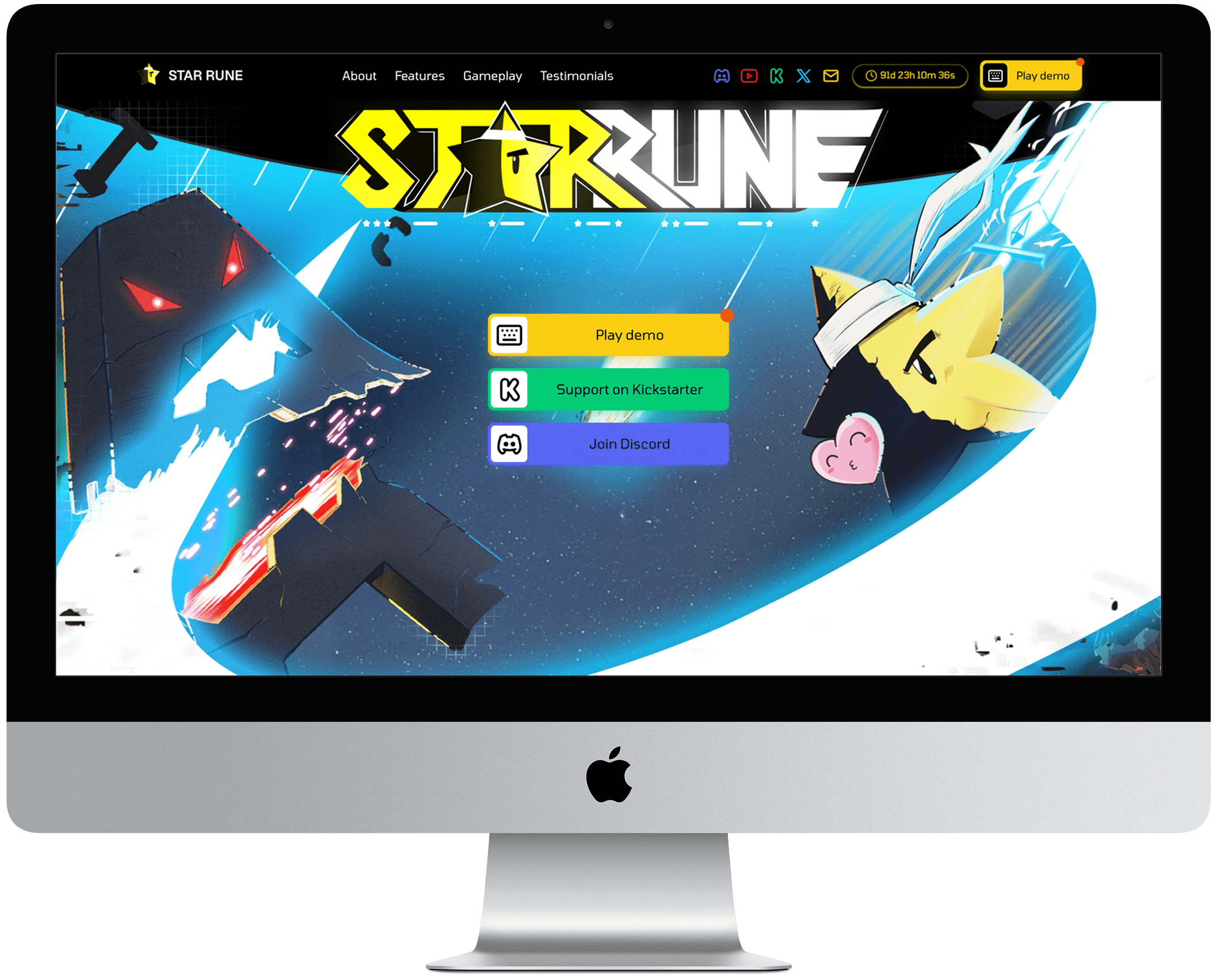 Page d’accueil de la landing page Kickstarter Star Rune affichée sur ordinateur
