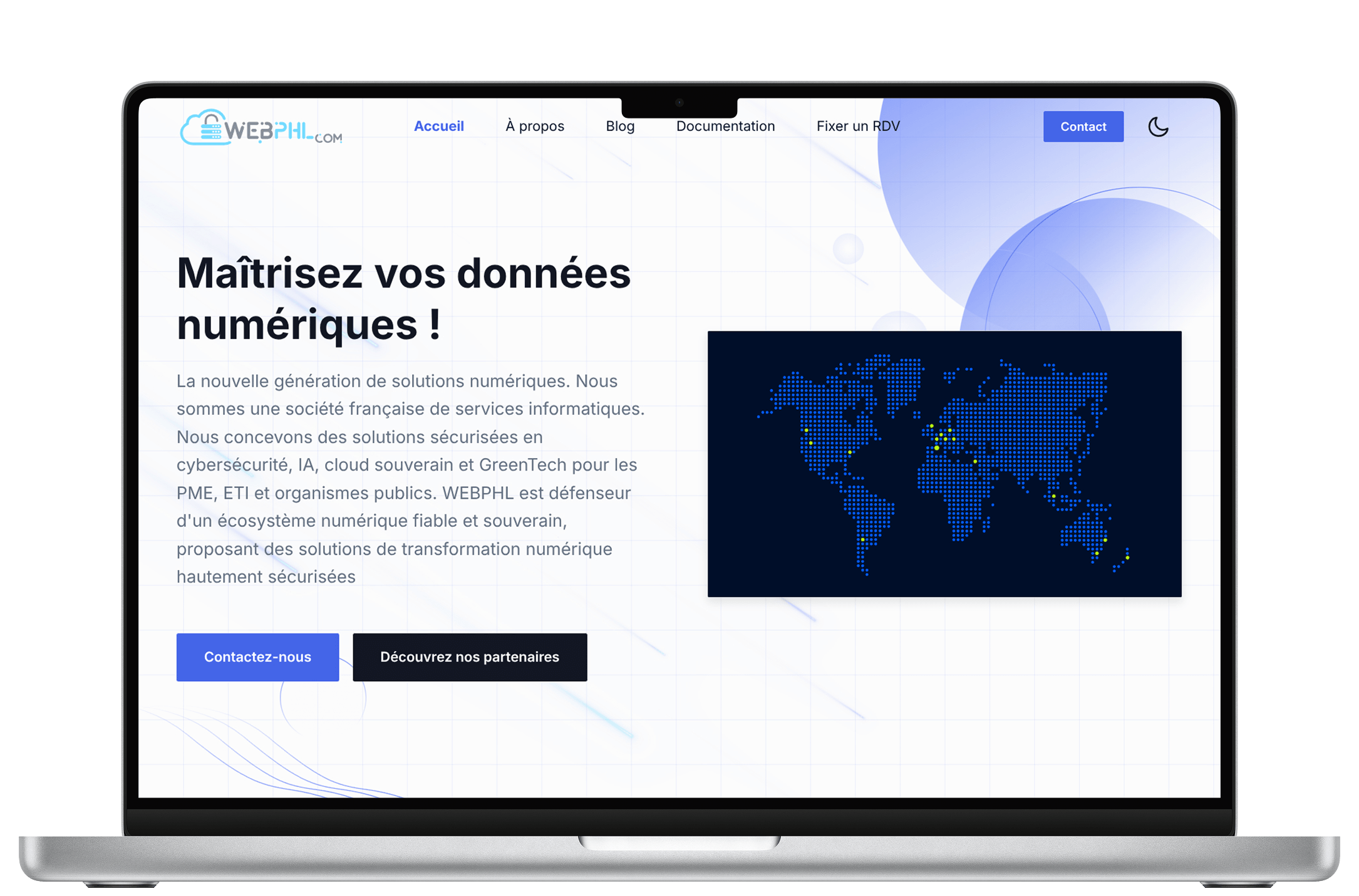 Page d’accueil du site business WebPHL affichée sur ordinateur